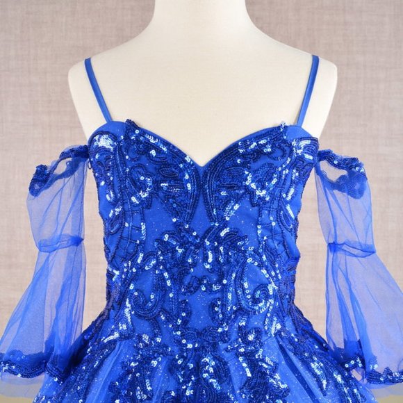 NEW LONG FORMAL MESH GOWN FOR KIDS EMBROIDERED WITH SEQUINS WITH CORSET GL GK104 - Picture 4 of 11